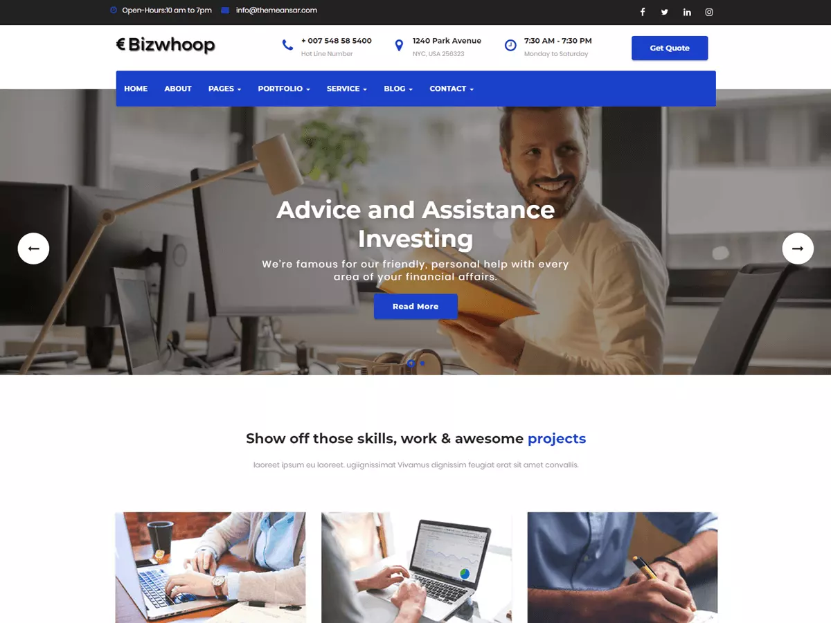 Bizwhoop free business WordPress Theme