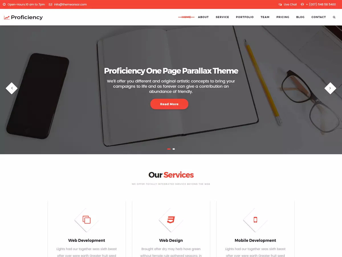 Proficiency free One Page Business Theme