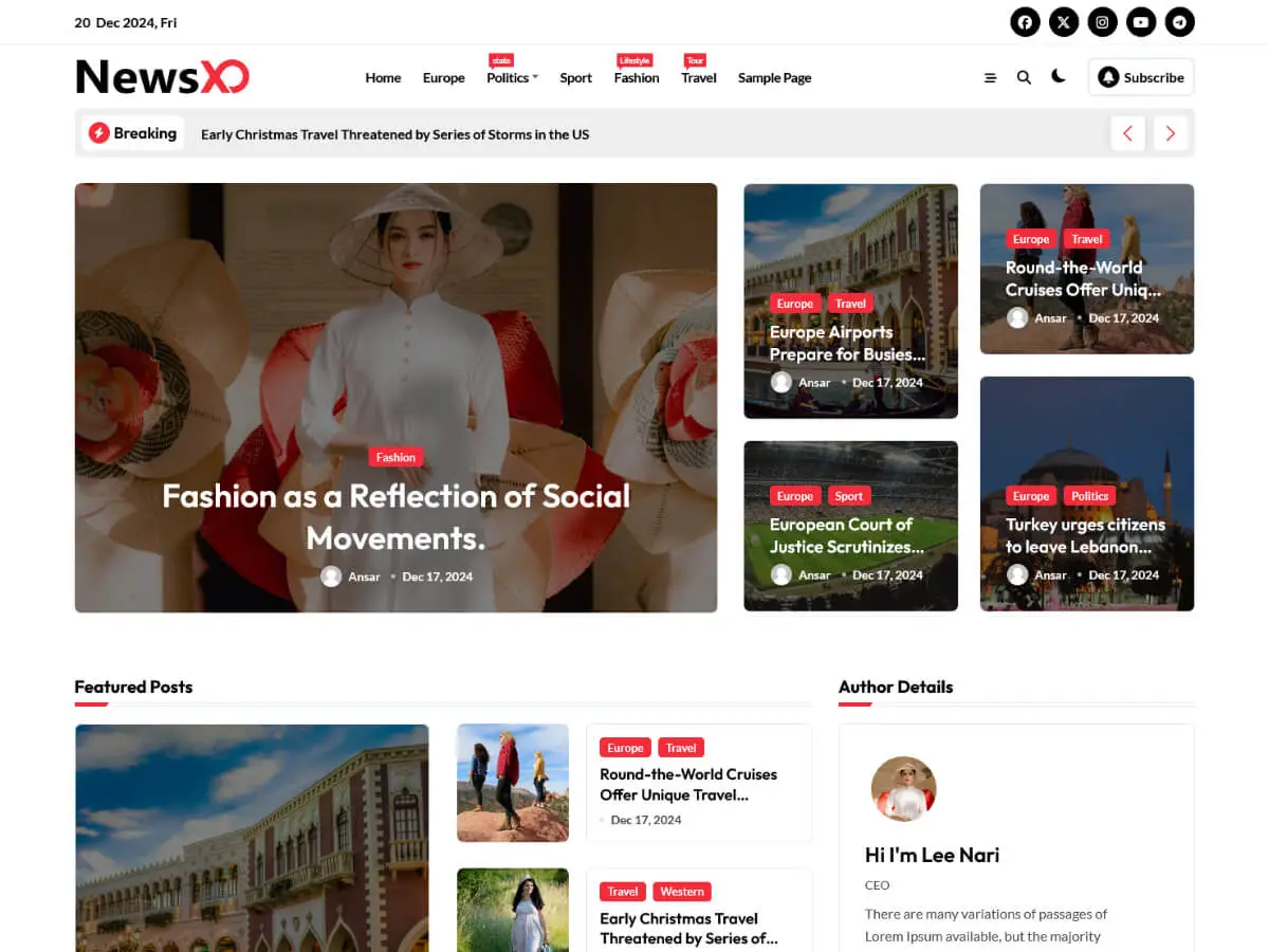 Newsxo Free Magazine & Blog WordPress Theme
